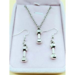 Dumbell Set Gym Workout Exercise Weights Hooks Dangle Earrings Pendant Necklace